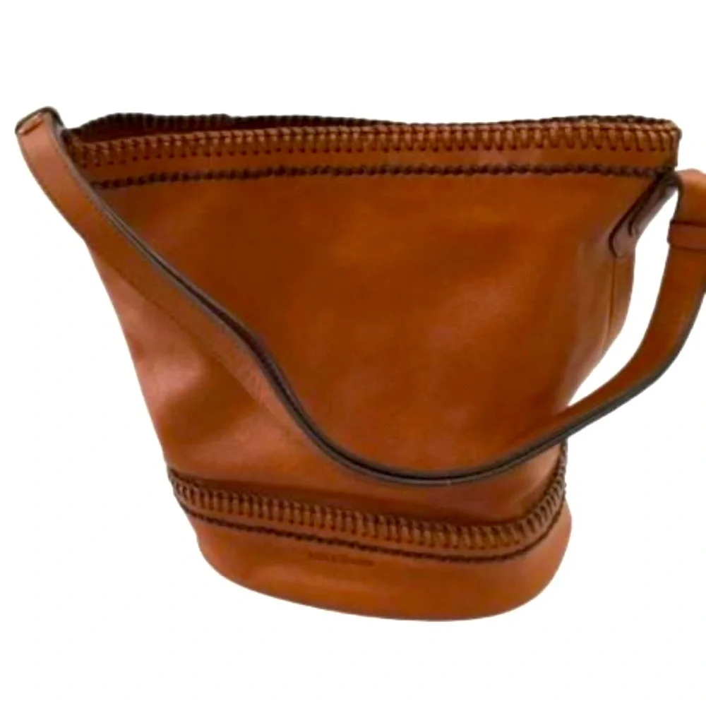 Cole Haan Brown Premium Leather Bucket Bag with Stitching Detail